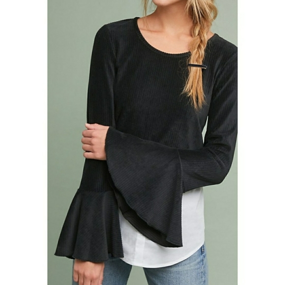 Anthropologie Tops - Anthropologie Meadow Rue Bell-Sleeve Velvet Top M EUC